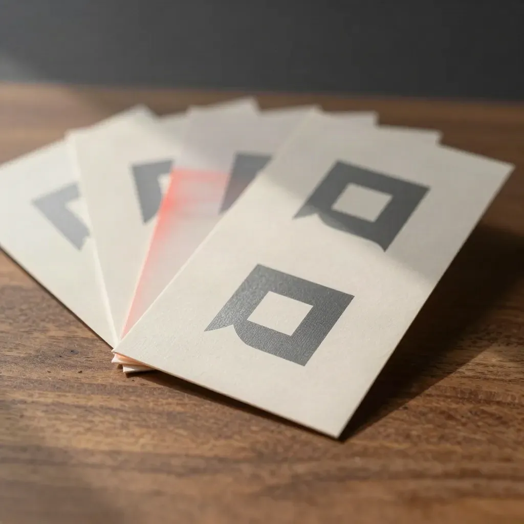 Placas troqueladas con símbolo geométrico, papel vegetal y tinta seca sobre madera cálida.