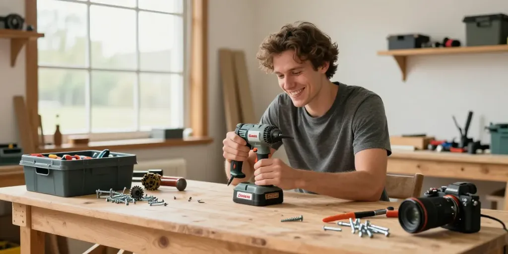 Ofertas de Black Friday Einhell en un taller de mejoramiento del hogar con herramientas.