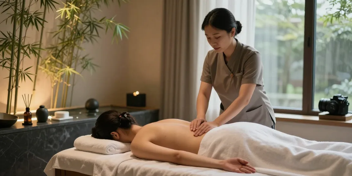 강남출장마사지 session in a tranquil wellness studio with a therapist and soothing ambiance.