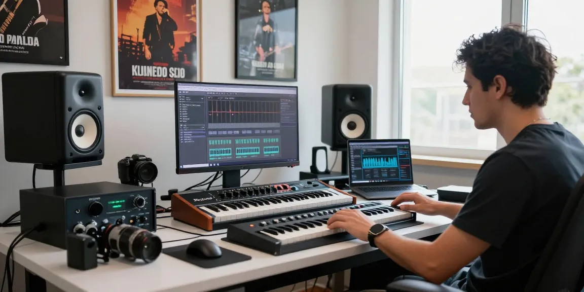 Creative tech workspace showcasing the Roland SC88 sound module in a vibrant music production setup.