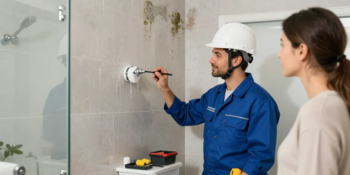 Servicio local experto en moho en baño Barcelona, contratista confiable revisando daños de humedad.