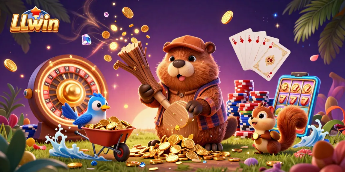 Experience thrilling gameplay with LLwin's lively illustration featuring animated characters and casino elements.