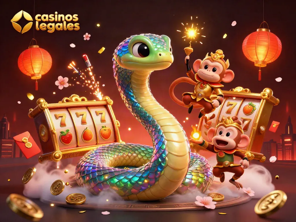 Captura divertidamente la esencia de los casinos online legales con coloridos personajes y elementos vibrantes.
