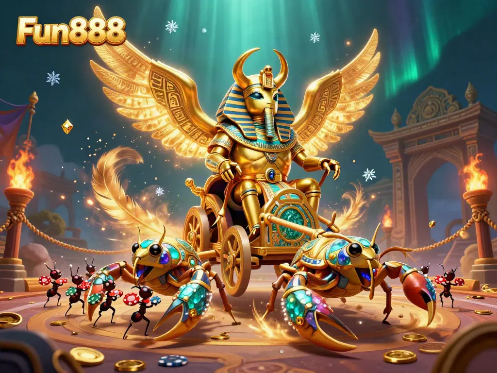 Engage with Fun888's exciting casino games featuring vibrant characters in a dynamic scene.