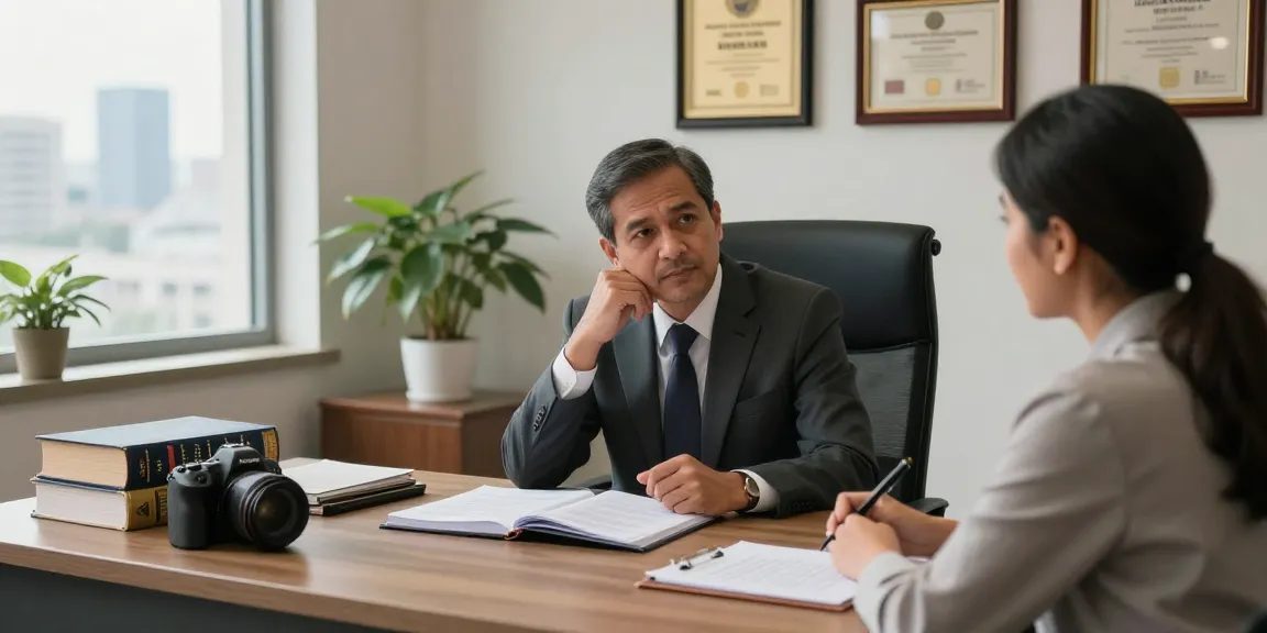 Lawyer consulting with a client, my explanation of legal services in a professional office setting.