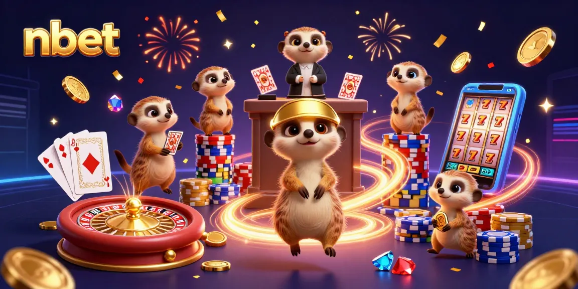 Experience nbet's vibrant casino operations through a dynamic meerkat adventure in this colorful illustration.