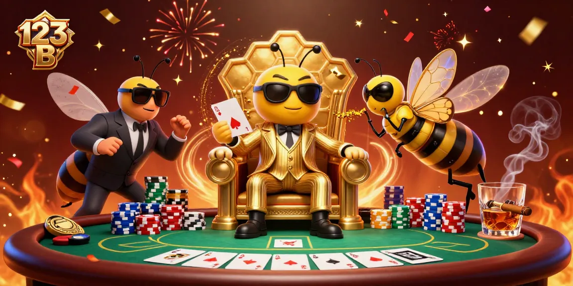 Engage in winning strategies at 123 B, featuring a dynamic poker scene with charming characters.