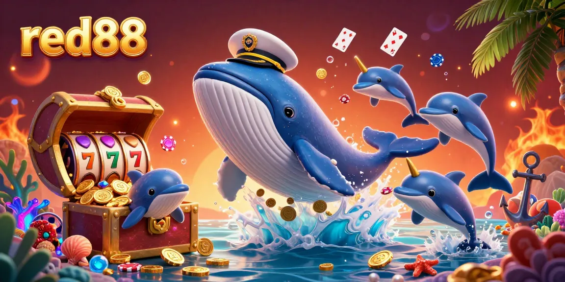 Engage in exciting gameplay at red88 with a vibrant casino-themed illustration featuring a whale and playful dolphins.