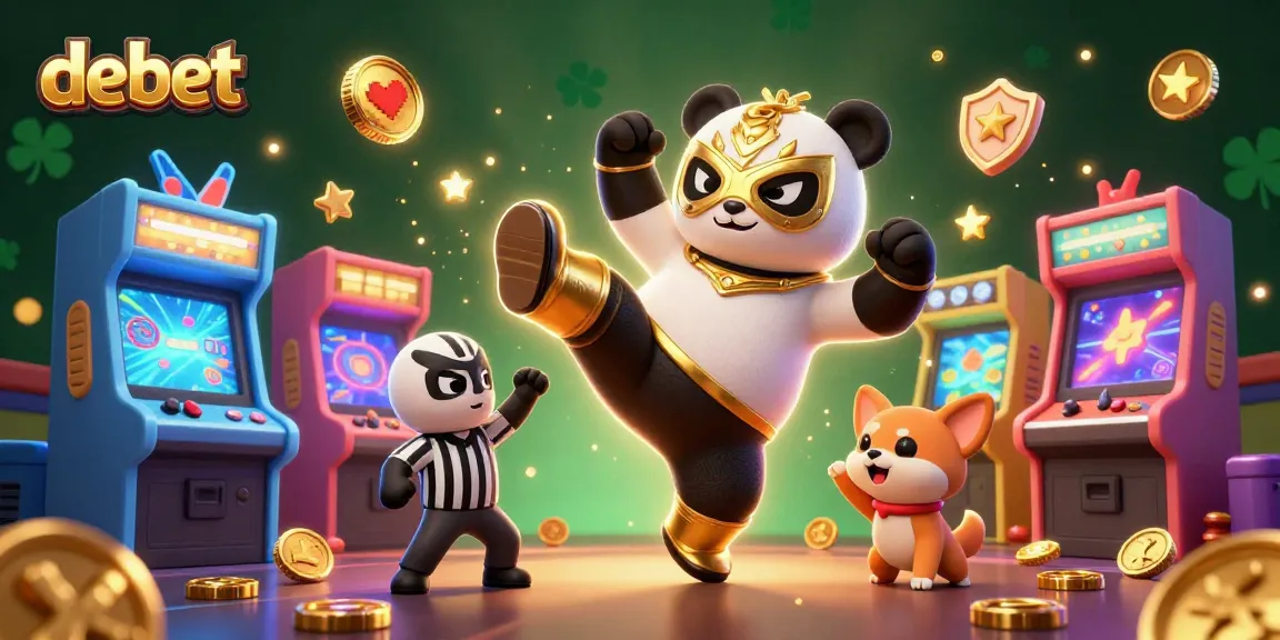 Experience excitement at debet with colorful characters and casino games in a vibrant 3D scene.