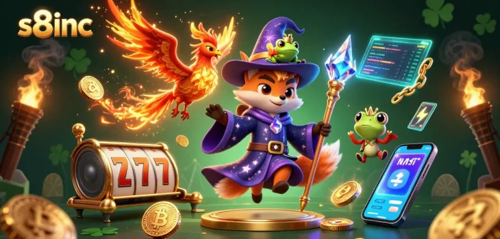 Experience thrilling gameplay with S8inc's vibrant slot games featuring enchanting characters and cryptocurrencies.