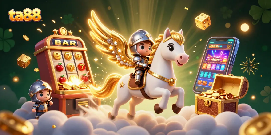 Experience thrilling wins at ta88 with a majestic horse, knight, and vibrant casino elements.