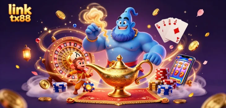 Spin and win with link tx88: Join the adventure of a magical genie and poker chips!