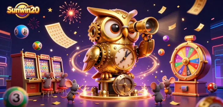 Engage with Sunwin20 as the golden owl oversees exciting casino gameplay with dynamic lottery elements.
