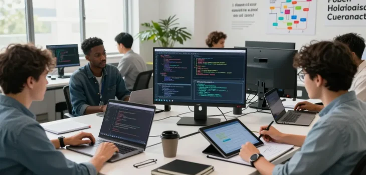 Team collaboration to build internal tools with AI in a modern workspace.