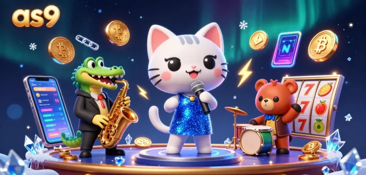 Engage with the lively casino scene featuring the as9 jazz-singer cat, while winning with crypto coins and vibrant slot reels.